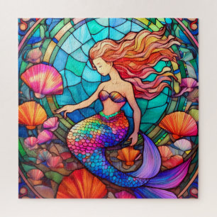 Beautiful mermaid stained glass art puzzle