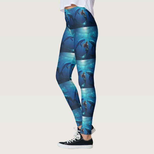 Beautiful Mermaid Swimming With Humpback Whales, Leggings (Left)