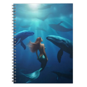 Beautiful Mermaid Swimming With Humpback Whales, Notebook