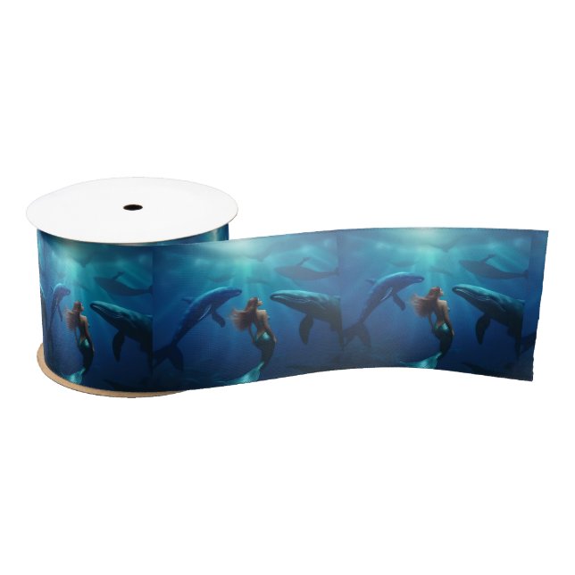 Beautiful Mermaid Swimming With Humpback Whales, Satin Ribbon (Spool)