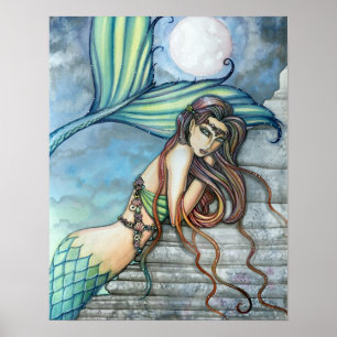 Beautiful Mermaid Watercolor Poster Print