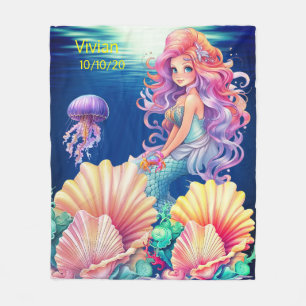 beautiful Mermaid with her sea friends Fleece Blanket