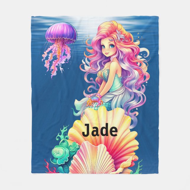  beautiful Mermaid with her sea friends Fleece Blanket (Front)