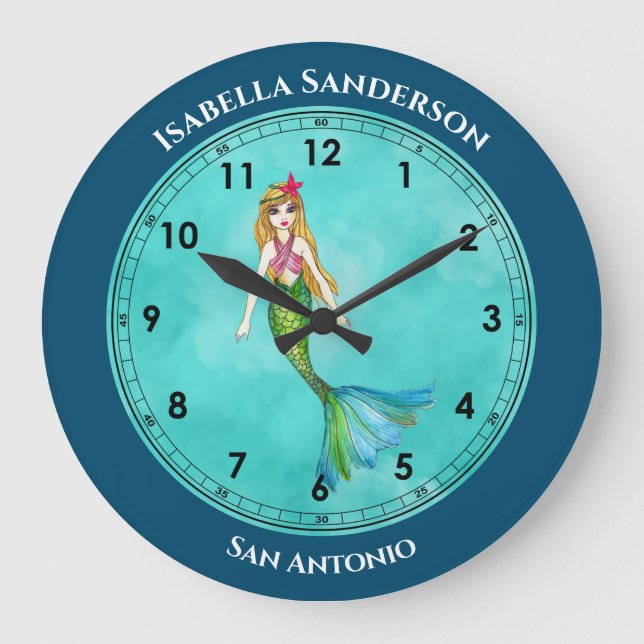 Beautiful Mermaid with Long Blonde Hair Large Clock (Front)