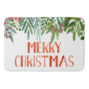 Beautiful "Merry Christmas" Berry and Branches  Bath Mat