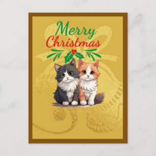 Beautiful Merry Christmas Golden cat and dog Postcard
