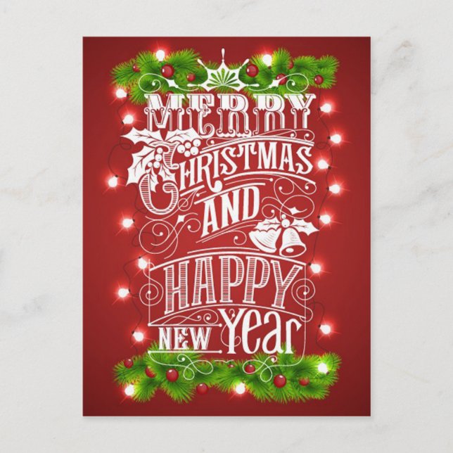 Beautiful Merry Christmas & New Year Typography Holiday Postcard (Front)