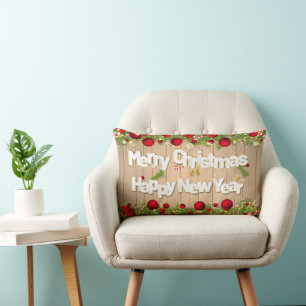 Beautiful Merry Christmas & New Year Typography Lumbar Cushion