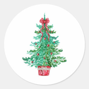 Beautiful Merry Christmas Tree Ornaments Bow Classic Round Sticker