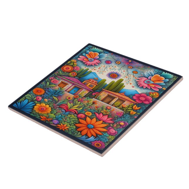 Beautiful Mexican Art Ceramic Tile (Side)