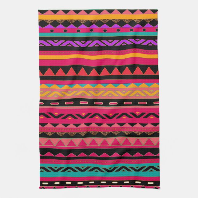 Beautiful Mexican Aztec Colourful Pattern Tea Towel (Vertical)