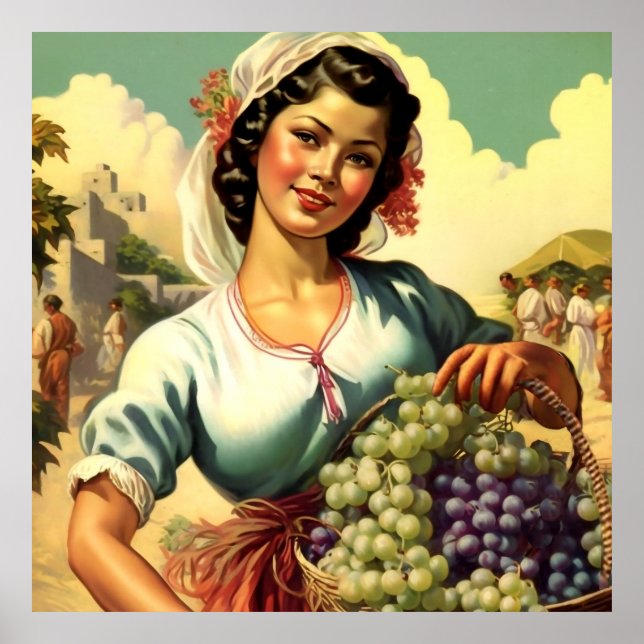 Beautiful Mexican Calendar Girl in Grape Harvest  Poster (Front)