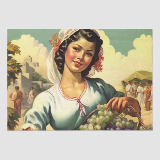 Beautiful Mexican Calendar Girl in Grape Harvest   Tissue Paper (Front)