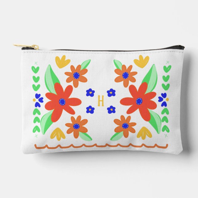 Beautiful Mexican Embroidery Monogram Accessory Pouch (Front)