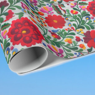 Beautiful Mexican Floral Embroidery Pattern Wrapping Paper