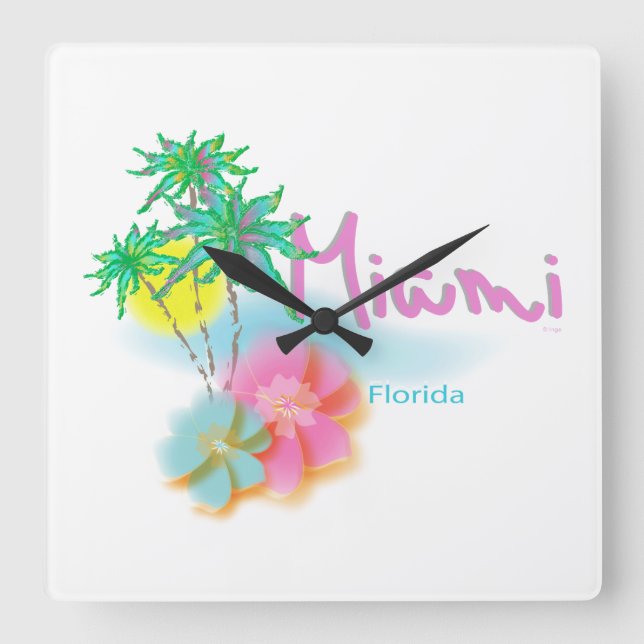 Beautiful Miami Florida Square Wall Clock (Front)