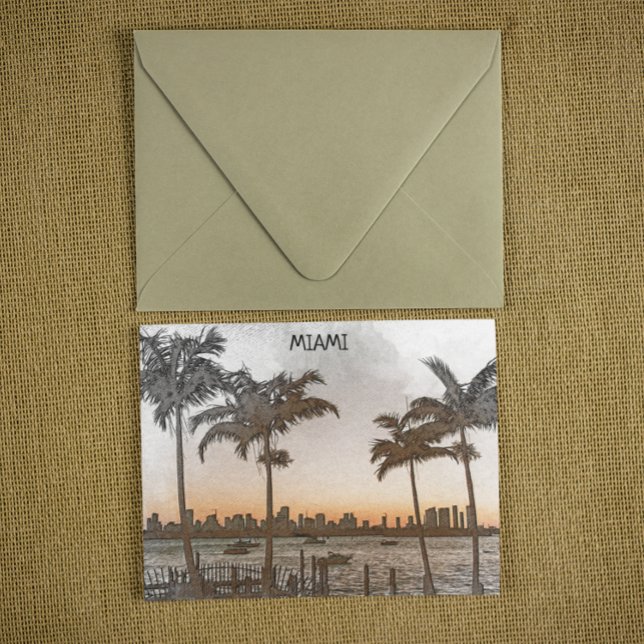 Beautiful Miami Florida Vintage Skyline Postcard (miami florida palm trees panorama view postcard)