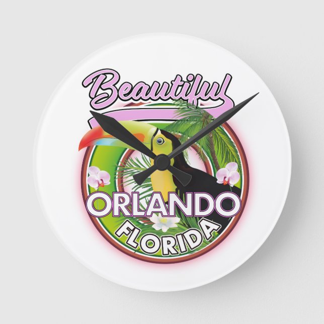  Beautiful Miami Orlando travel logo Round Clock (Front)