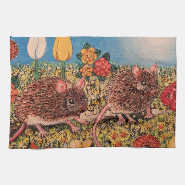  Beautiful mice with flowers Kitchen Towel  (Horizontal)