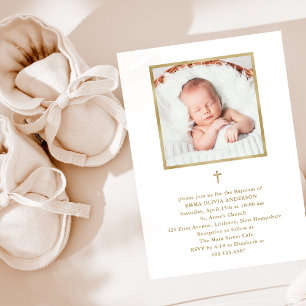 Beautiful Minimalism Faux Gold Photo Baptism Invitation