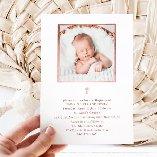 Beautiful Minimalism Faux Rose Gold Photo Baptism Invitation