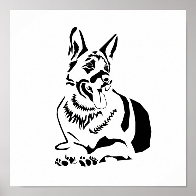 Beautiful Minimalist B&W German Shepherd Poster (Front)