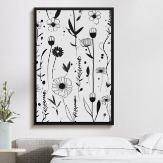 Beautiful minimalist black ink flower garden poster