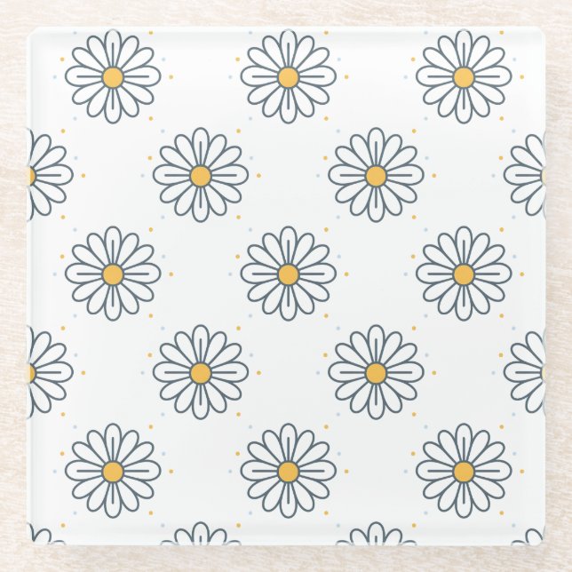 Beautiful, minimalist daisies glass coaster (Front)