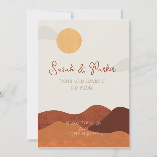 Beautiful Minimalist Sunny Desert Wedding Invitation (Front)