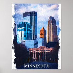 Beautiful Minneapolis Minnesota Skyline Poster