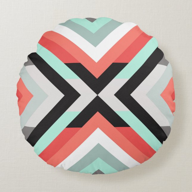 Beautiful Mint Coral Decorative Colour Block Desig Round Cushion (Front)