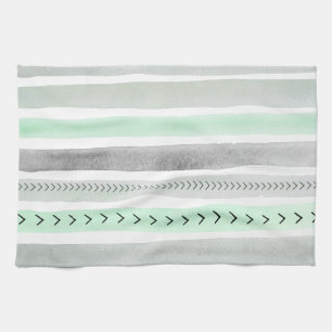Beautiful Mint Green Grey Watercolours Stripes Tea Towel