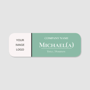 Beautiful Mint Green & White: Elegant Company LOGO Name Tag