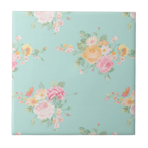 beautiful, mint,shabby chic, country chic, floral, ceramic tile