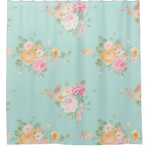beautiful, mint,shabby chic, country chic, floral, shower curtain