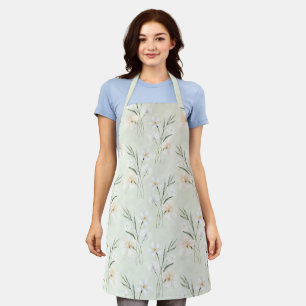 Beautiful Mint White Tropical Flowers Apron