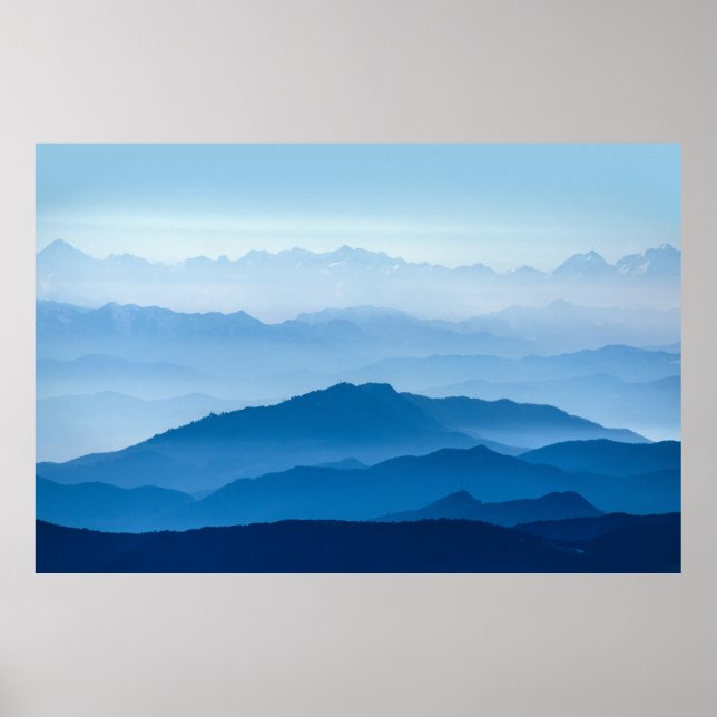 Beautiful Misty Mountain Range | Blue Gradient Poster (Front)