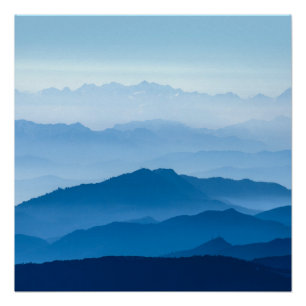 Beautiful Misty Mountain Range   Blue Gradient Poster