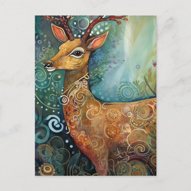Beautiful Mixed Media Deer Postcard (Front)