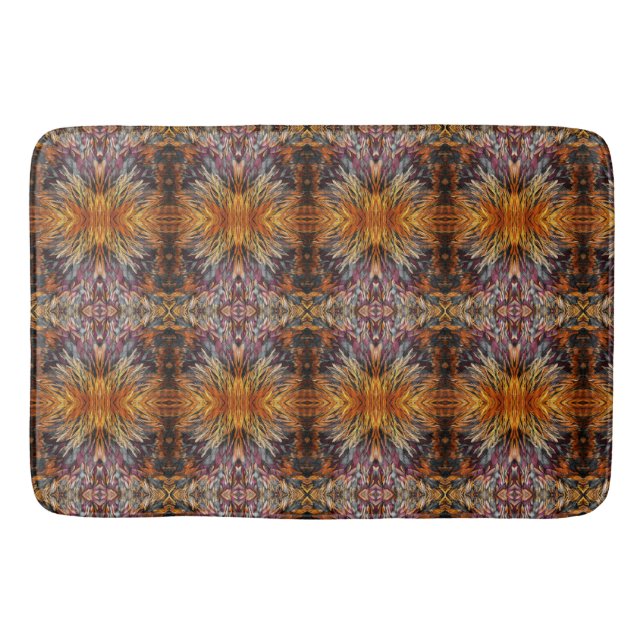 Beautiful Mixed Pattern Yellow Orange Brown Blue Bath Mat (Front)
