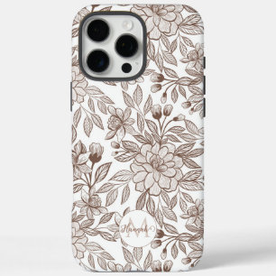 Beautiful Mocha Mousse Vintage Floral iPhone 16 Pro Max Case
