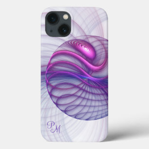 Beautiful Modern Abstract Fractal Pink Initials iPhone 13 Case