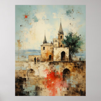 Beautiful Modern Abstract old small town painting Poster