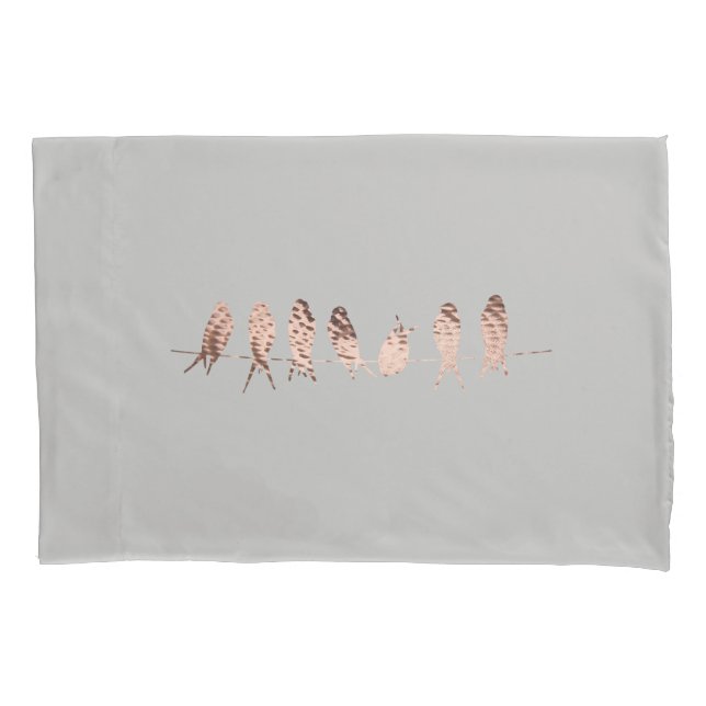 Beautiful Modern and Simple White and Copper Birds Pillowcase (Front)
