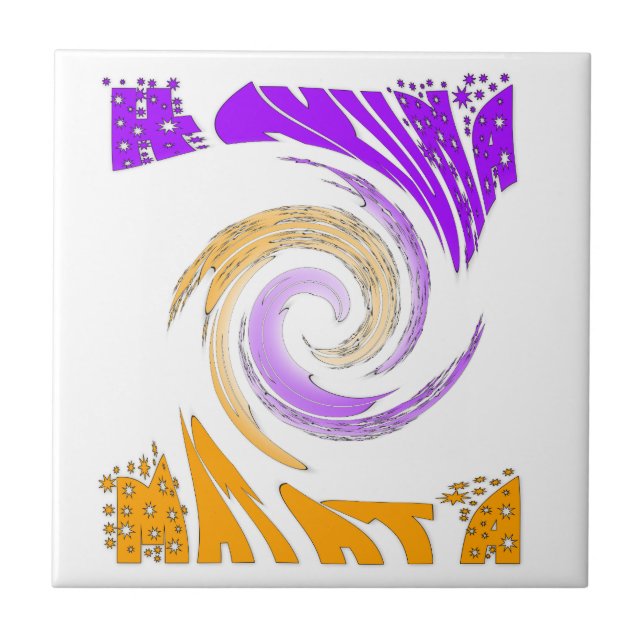 Beautiful Modern Art Design: Purple and Gold Whirl Ceramic Tile (Front)