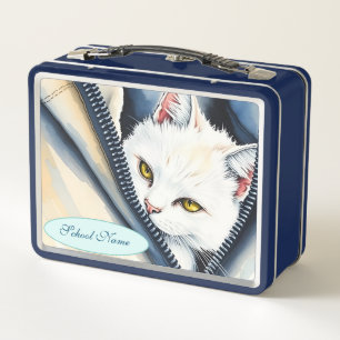 Beautiful Modern Cute Watercolor Cat Collection Metal Lunch Box