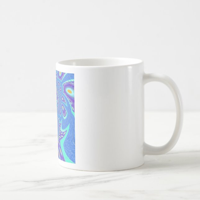 Beautiful Modern Cyan Blue batik Kaleidoscope Art Coffee Mug (Right)
