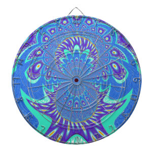 Beautiful Modern Cyan Blue batik Kaleidoscope Art Dartboard