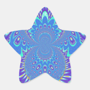 Beautiful Modern Cyan Blue batik Kaleidoscope Art Star Sticker