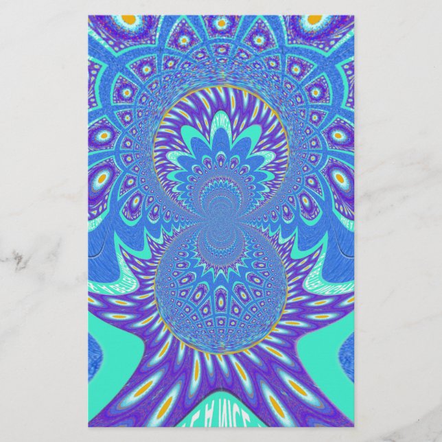 Beautiful Modern Cyan Blue batik Kaleidoscope Art Stationery (Front)